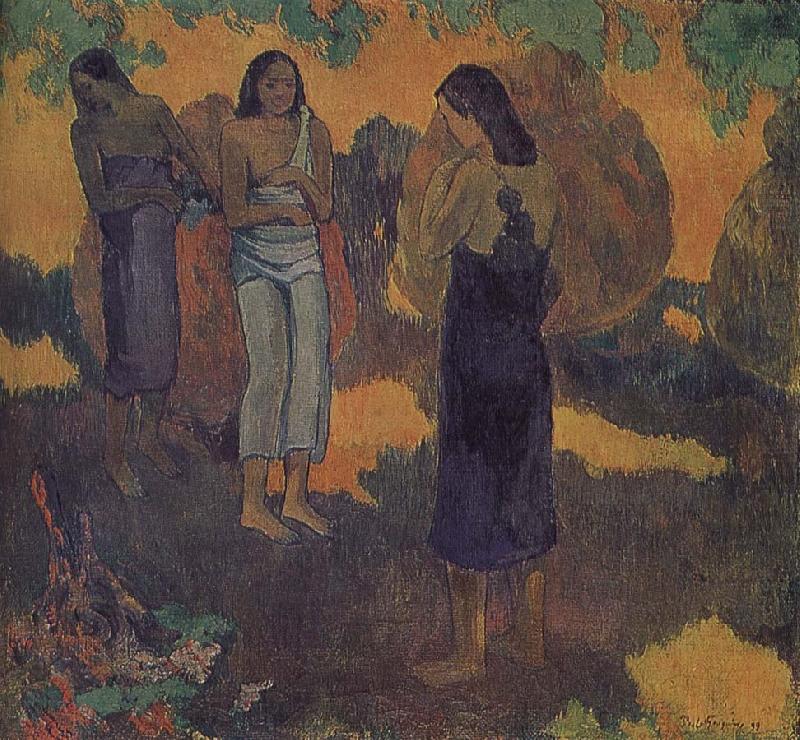 Yellow background, three women, Paul Gauguin